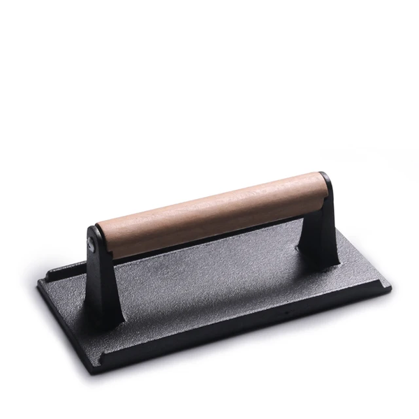 CAST IRON MEAT RECTANGULAR PRESS WOODEN HANDLE