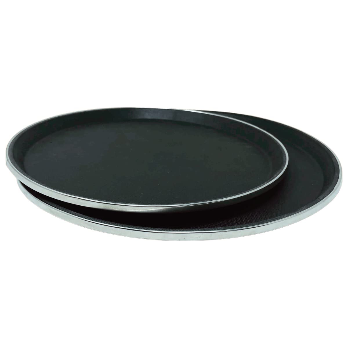 PLASTIC NON-SLIP TRAYS BLACK WITH STAINLESS STEEL