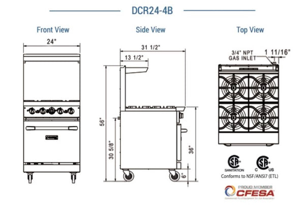 RANGE 4 BURNERS WITH OVEN