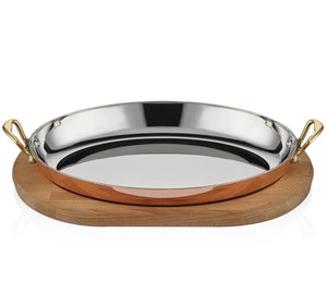 MULTI METAL OVAL DISH 35 CM  WITH WOODEN BASE