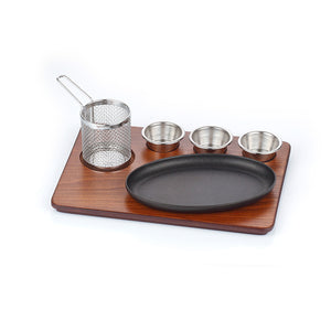 CAST IRON OVAL FAJITA SERVING SET - MDF