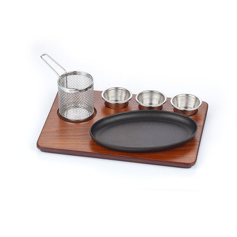 CAST IRON OVAL FAJITA SERVING SET - MDF