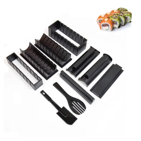 VEGETABLE MEAT RICE ROLL MAKER ROLLER 10 PCS SET BLACK