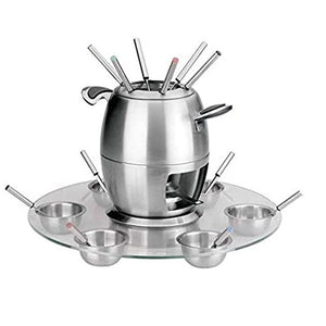 6 PEOPLE ST.ST.FONDUE W/GLASS LAZY SUSAN