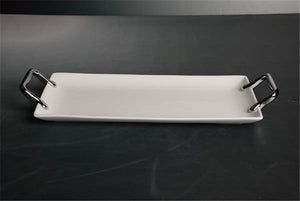 RECT TRAY WITH METAL HANDLES