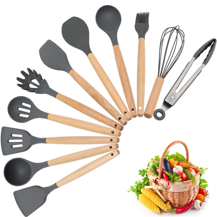 11 PIECES COOKWARE SET WOODEN HANDLE