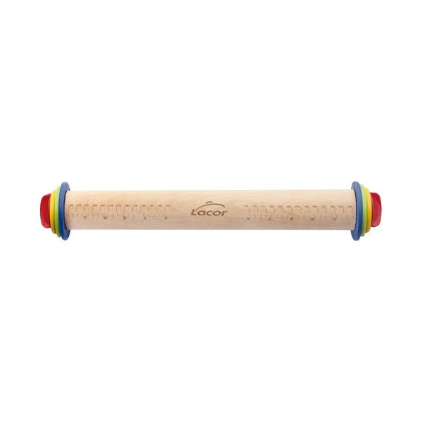 WOODEN ROLLING PIN WITH GUIDE RINGS 34CM