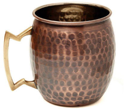 Antique Copper Plated Curved Moscow Mule Mug - Hammered 550ml