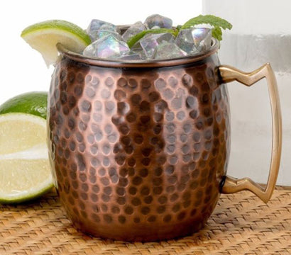 Antique Copper Plated Curved Moscow Mule Mug - Hammered 550ml