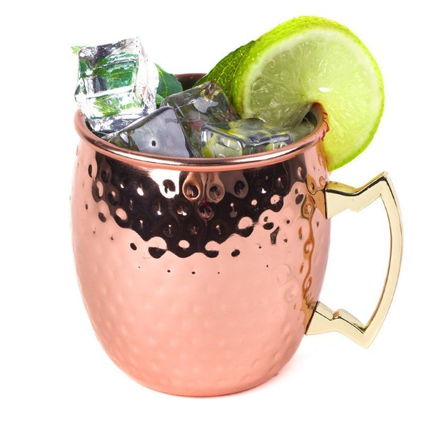 Copper Plated Curved Moscow Mule Mug - Hammered 550ml