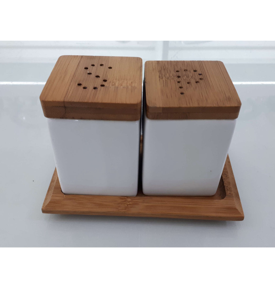 SALT AND PEPPER SET WOODEN STAND