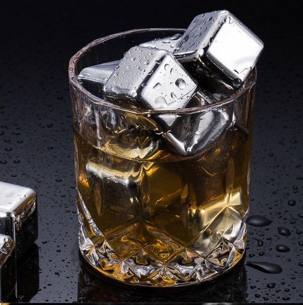 STAINLESS STEEL ICE CUBE METAL STONES 8PCS/SET AND TONGS