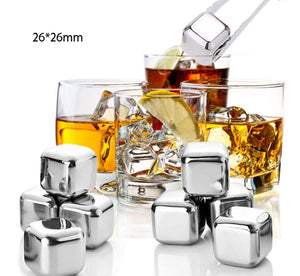 STAINLESS STEEL ICE CUBE METAL STONES 8PCS/SET AND TONGS