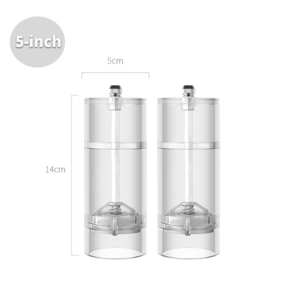 UNBRAKABLE TRANSPARENT  SALT AND PEPPER MILL